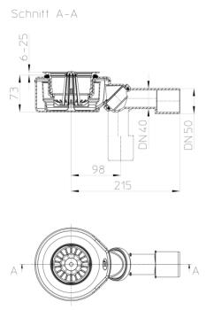 Brausetassensiphon flach DN40/50 mit Drehgelenk für Ablauföffnungen d 90mm HL520F.0